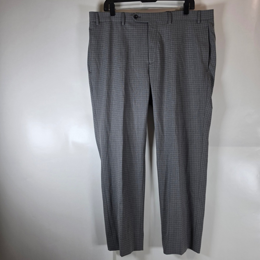 Michael Kors Mens Grey Micro Check Dress Pants 36W x 30L Stretch Trousers